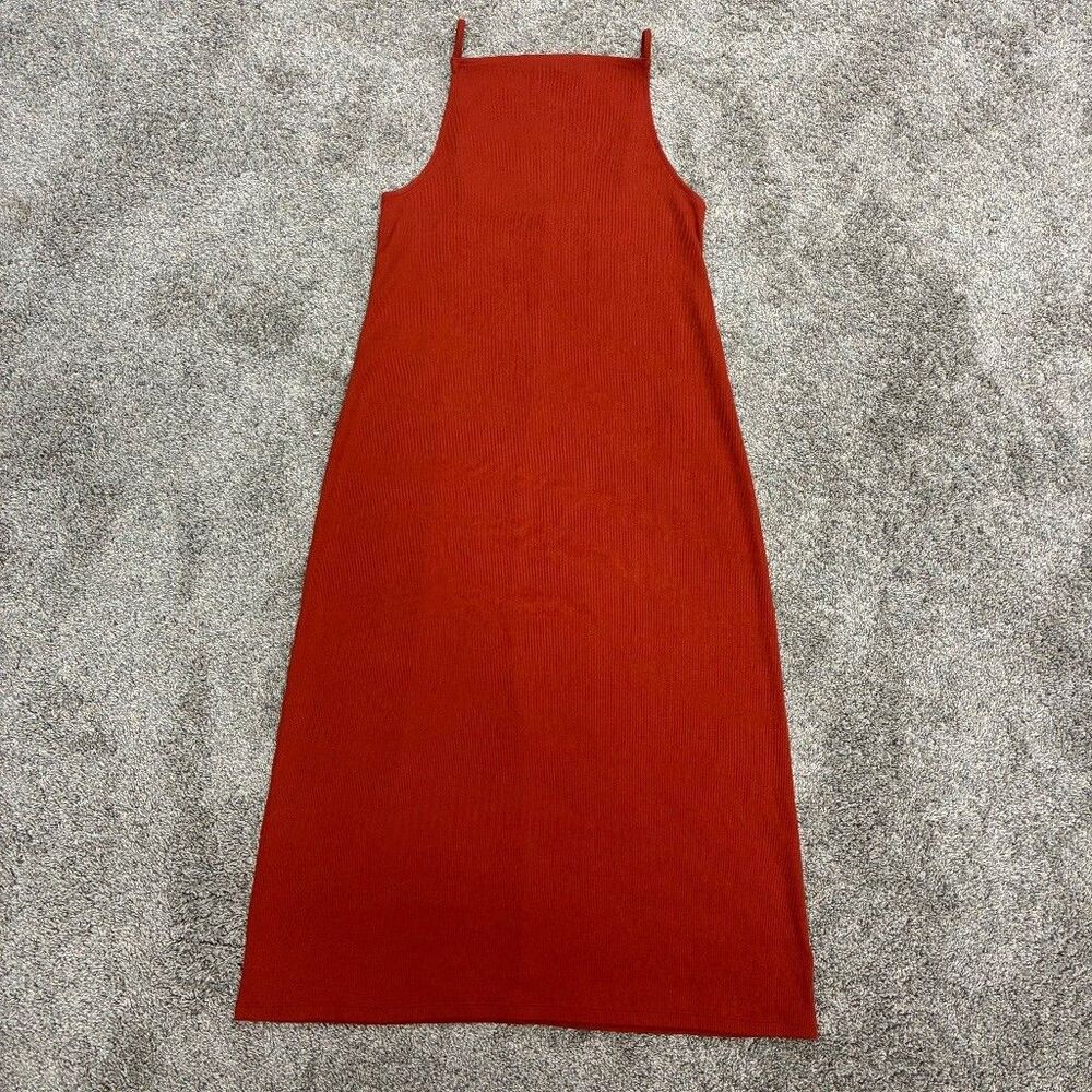 Old Navy Ribbed Knit Maxi Dress Womens Small Orange Sleeveless 90’s Sporty Teen